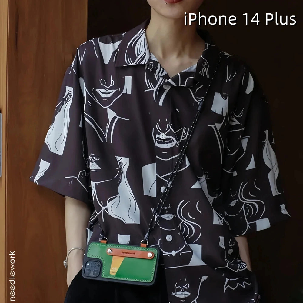 iPhone 14 Plus Case | Leather Strap Crossbody Card