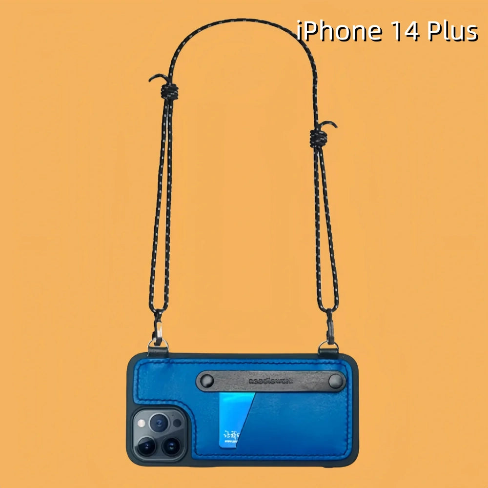 iPhone 14 Plus Case | Leather Strap Crossbody Card