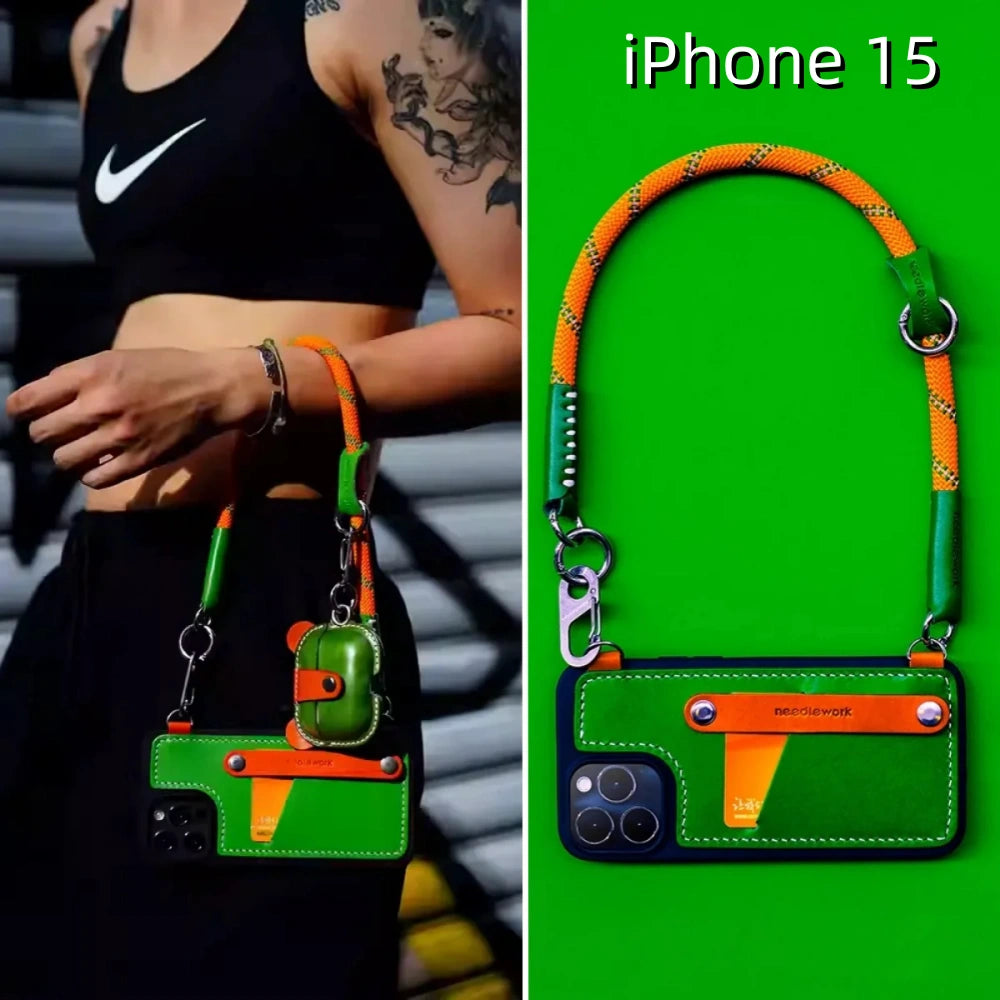 iPhone 15 Leather Case | with Card Holder and Strap