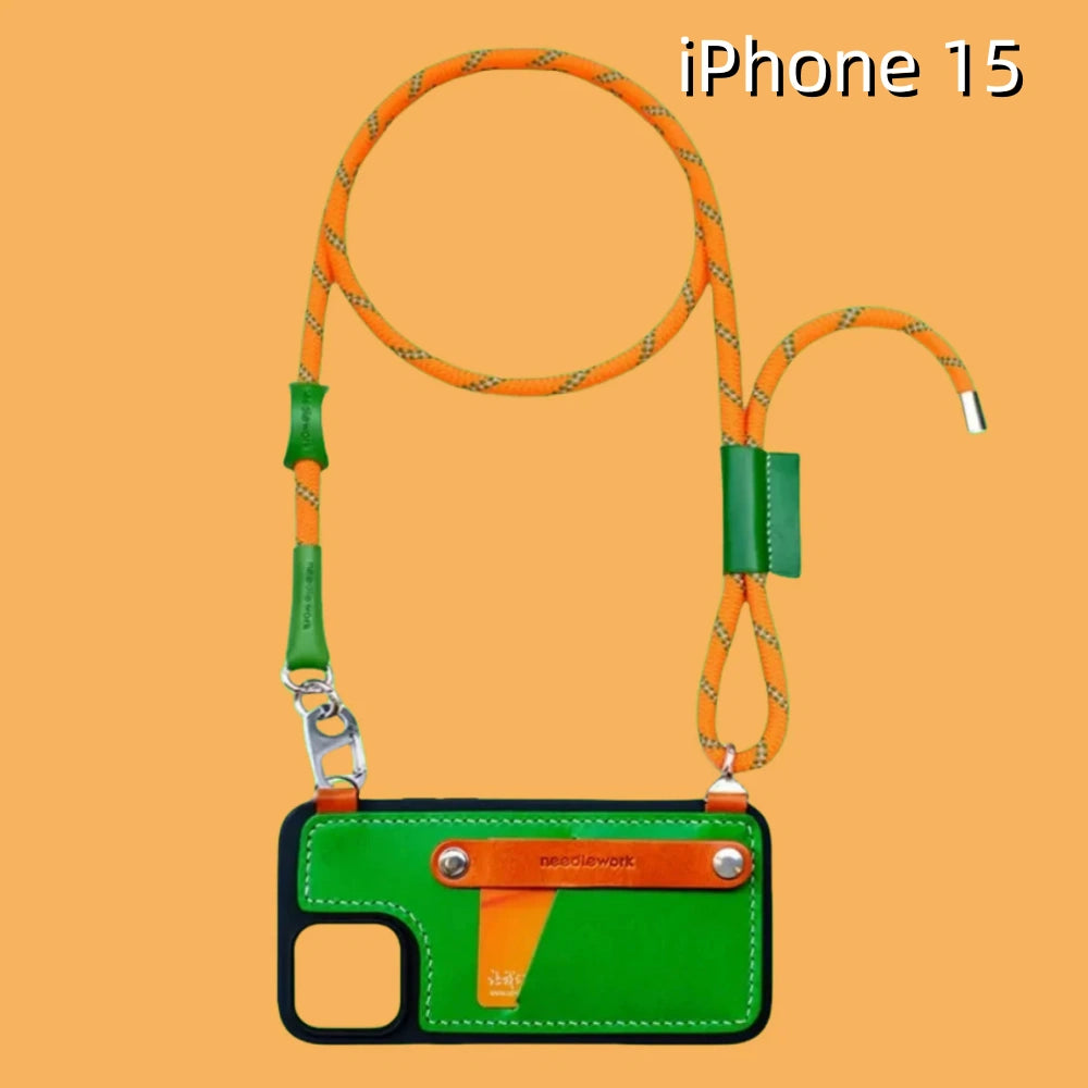 iPhone 15 Leather Case | with Card Holder and Strap