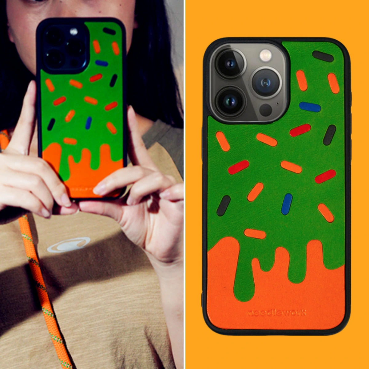 iPhone 15 Pro Case | Hand Made Leather | Ice Cream Design