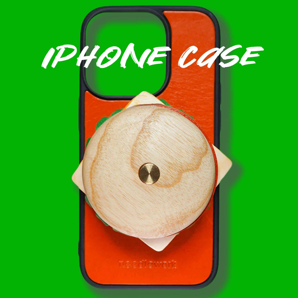 iPhone 14 Plus Case | Leather Hand Grip | Hamburger