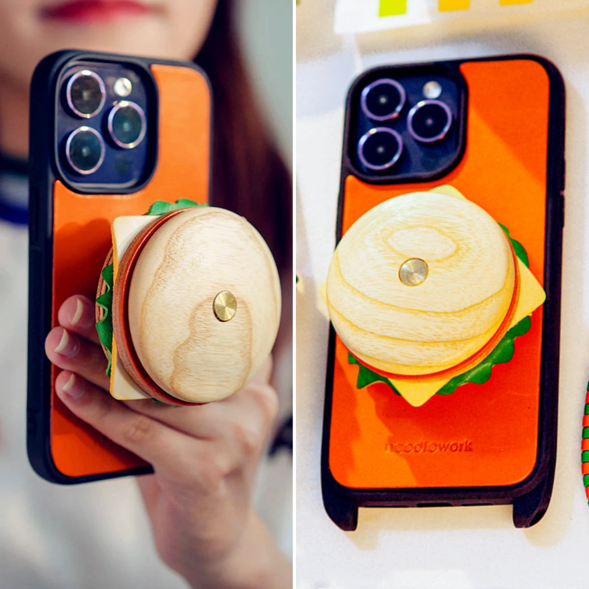 iPhone 14 Plus Case | Leather Hand Grip | Hamburger