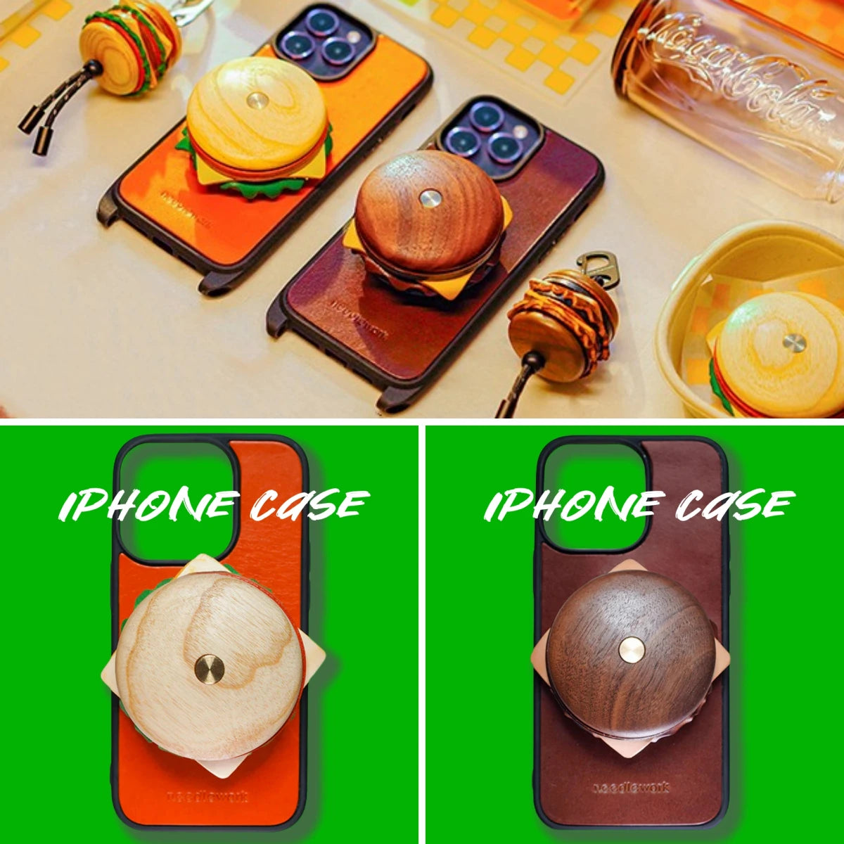 iPhone 14 Plus Case | Leather Hand Grip | Hamburger