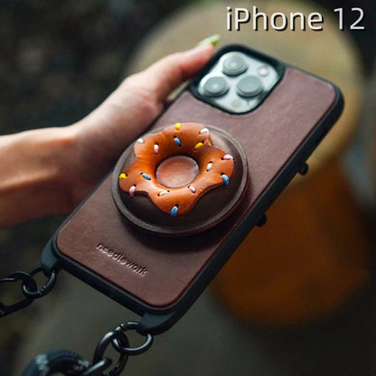 iPhone 12 Leather Case | with Handle Strap and Donut Design