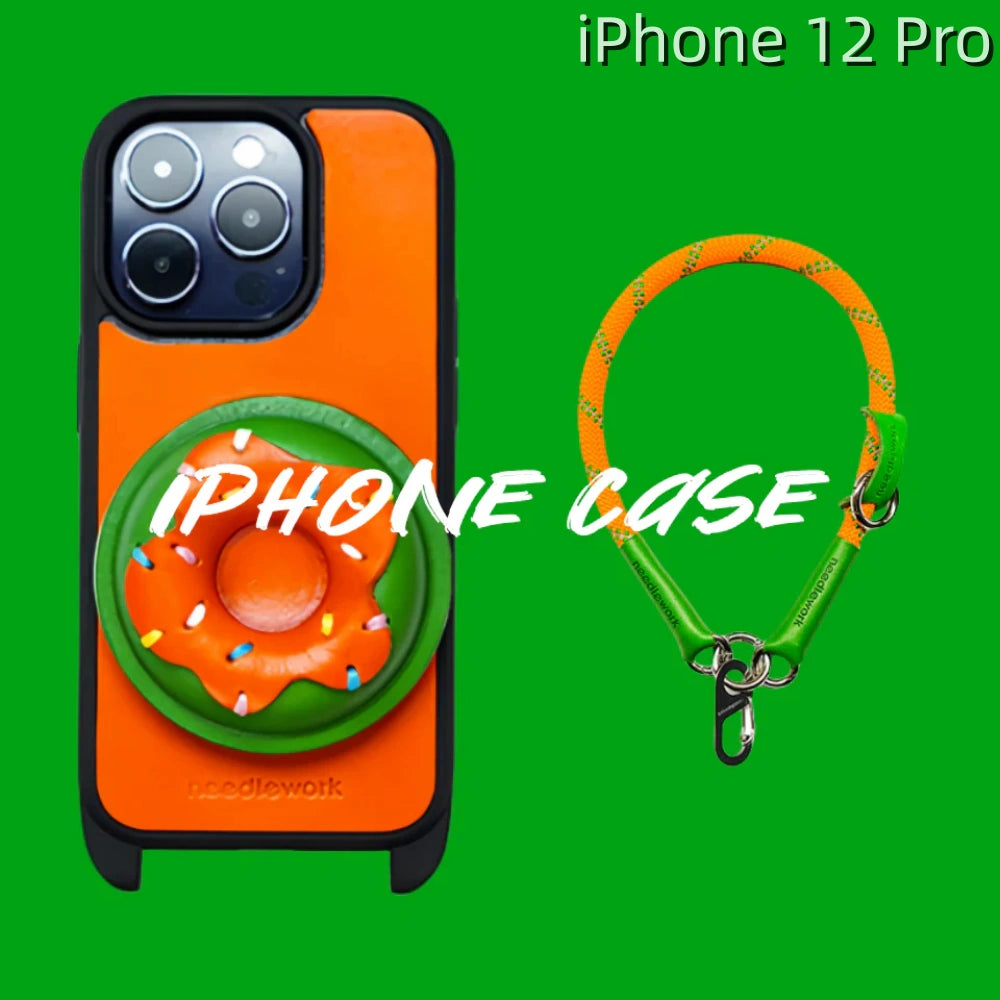 iPhone 12 Pro Leather Case | with Handle Strap and Donut Design
