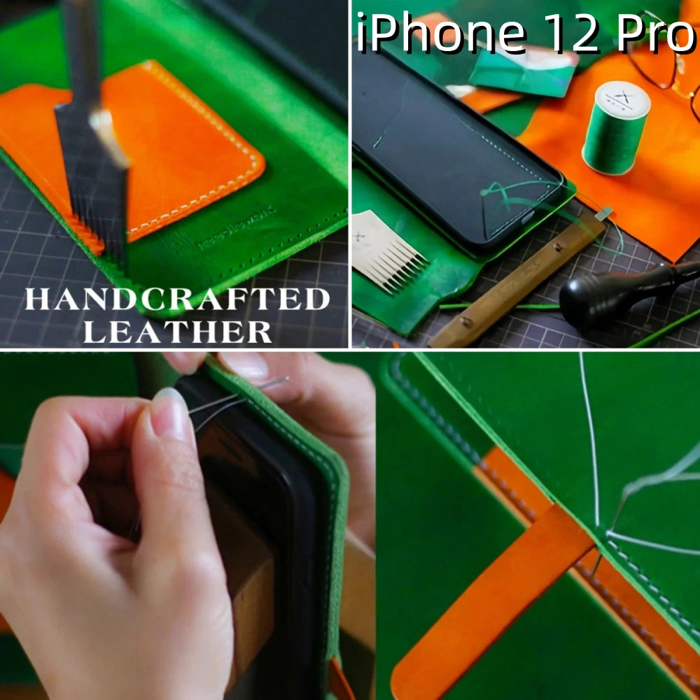 iPhone 12 Pro Leather Case | with Strap and Flip Wallet
