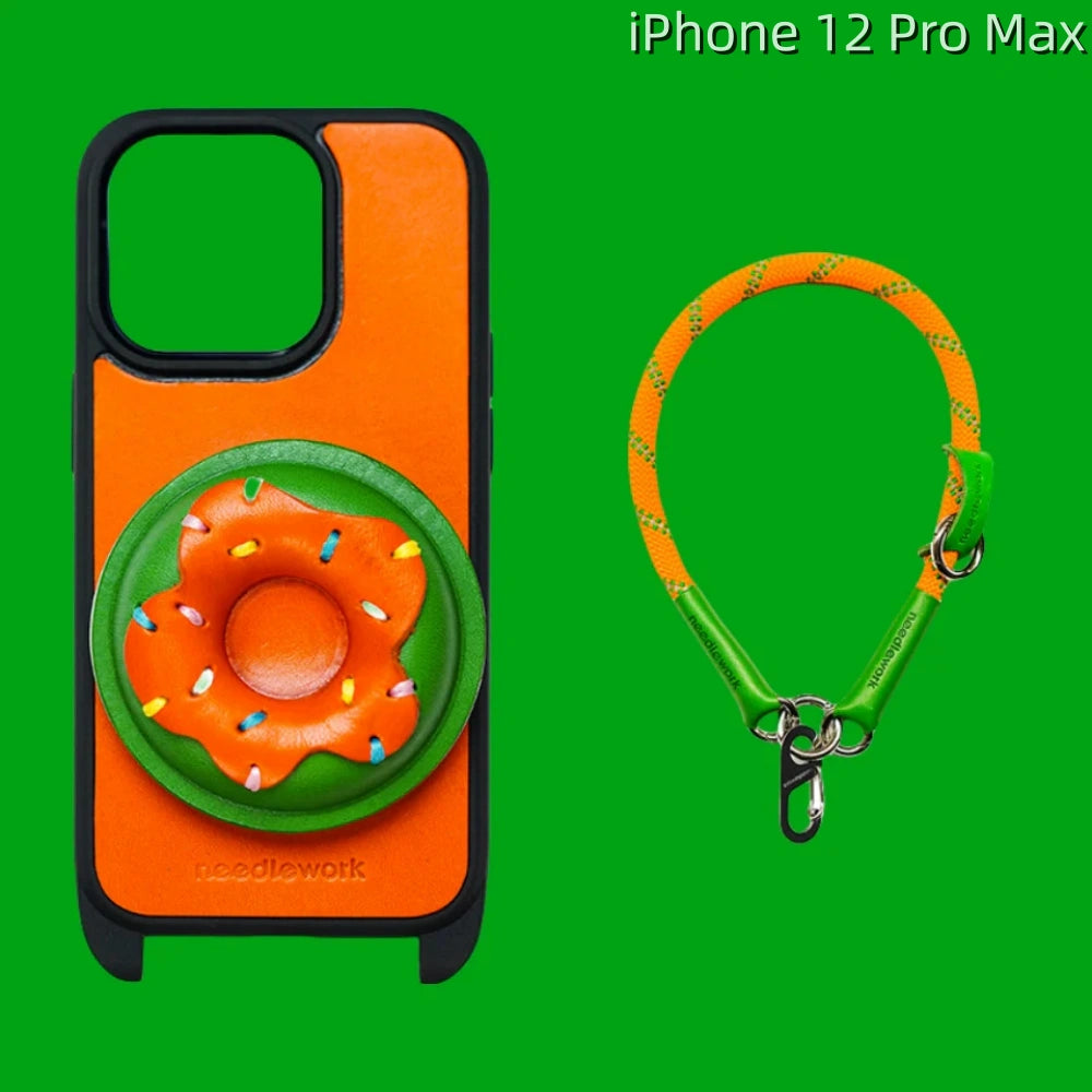 iPhone 12 Pro Max Leather Case | with Handle Strap and Donut Design