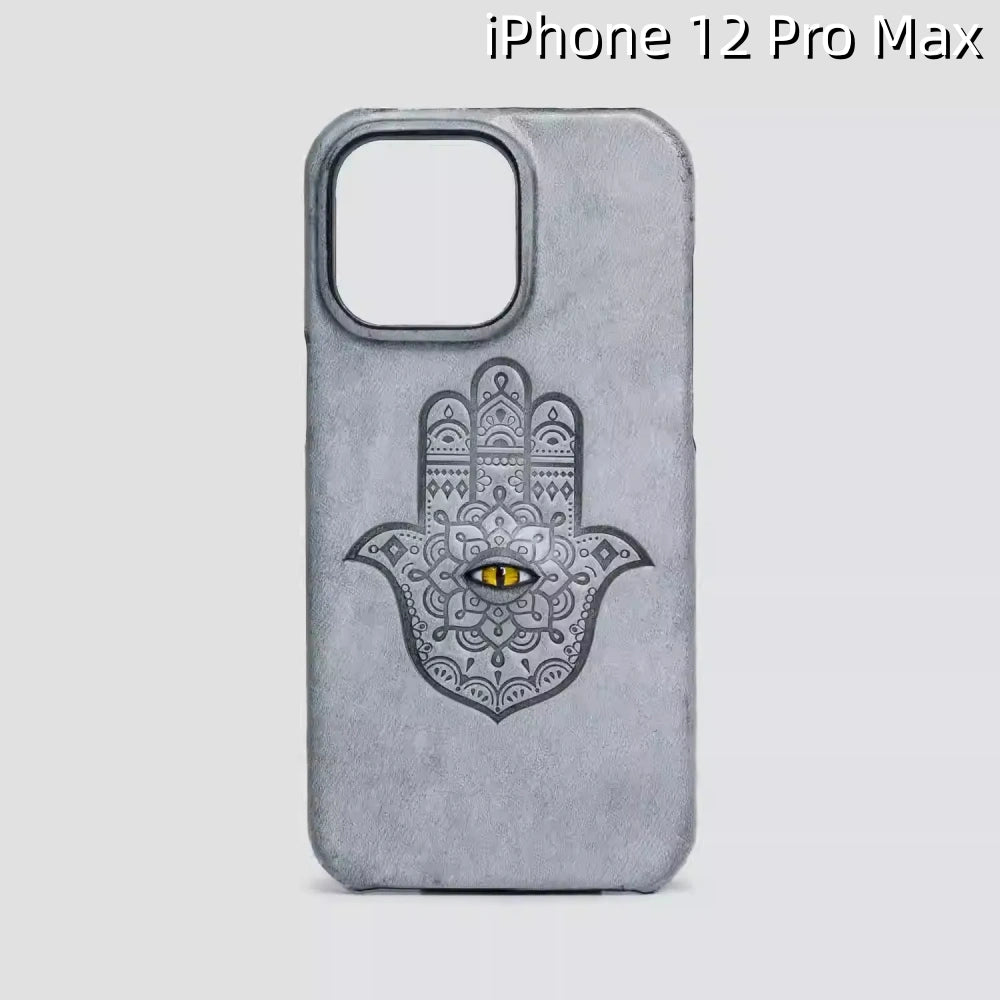 iPhone 12 Pro Max Leather Case | with 3D Eye and Hand Pattern