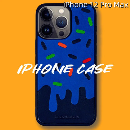 iPhone 12 Pro Max Leather Case | with Hand Made Ice Cream Design