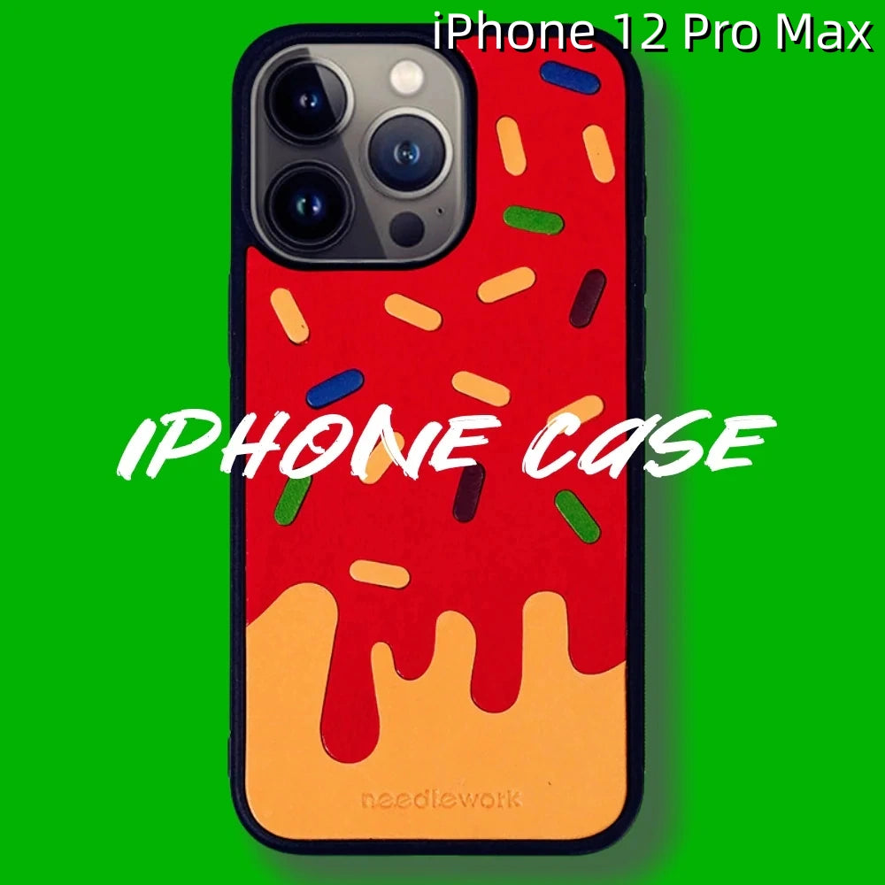 iPhone 12 Pro Max Leather Case | with Hand Made Ice Cream Design