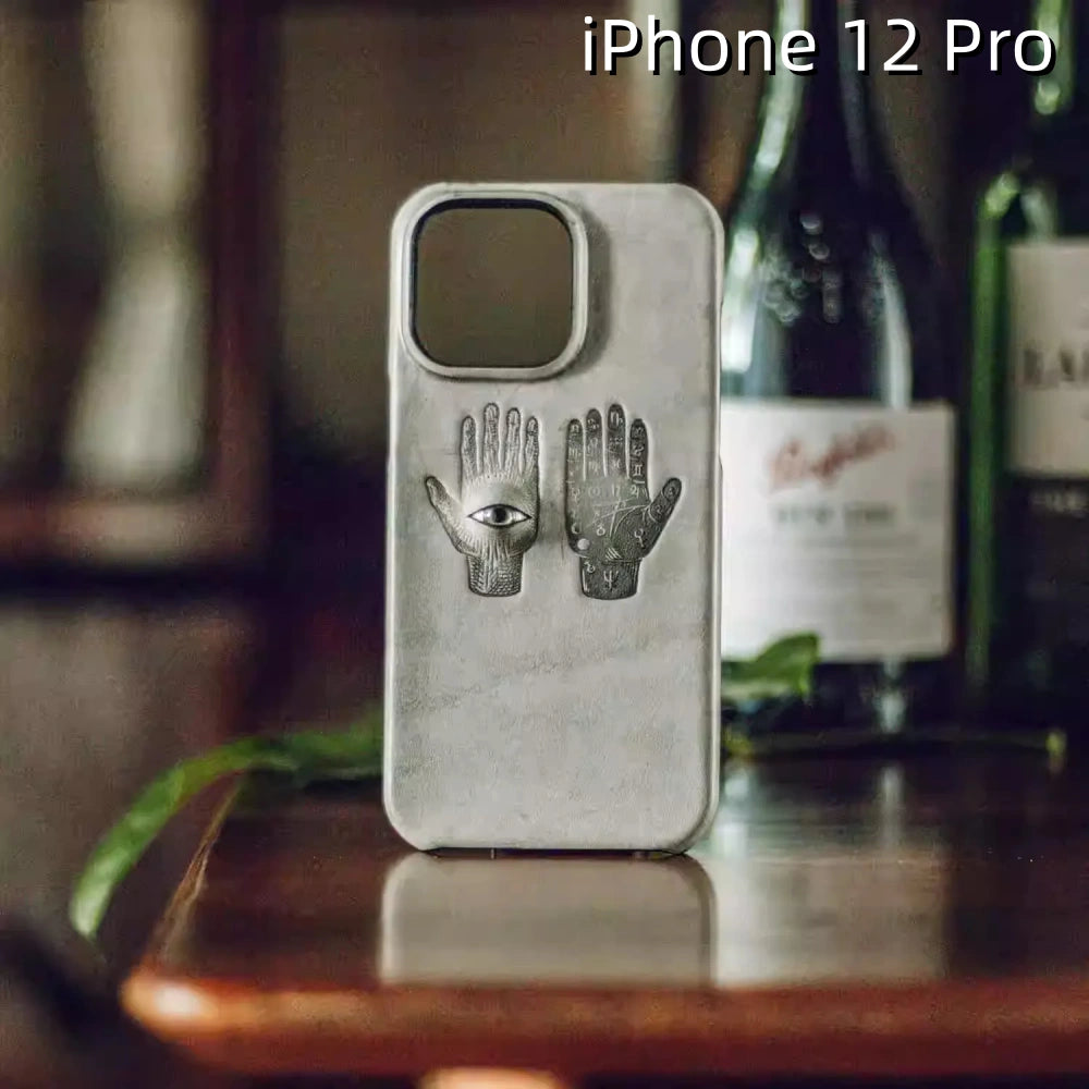 iPhone 12 Pro Leather Case | with 3D Eye and Hand Pattern