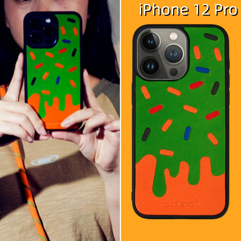 iPhone 12 Pro Leather Case | with Hand Made Ice Cream Design