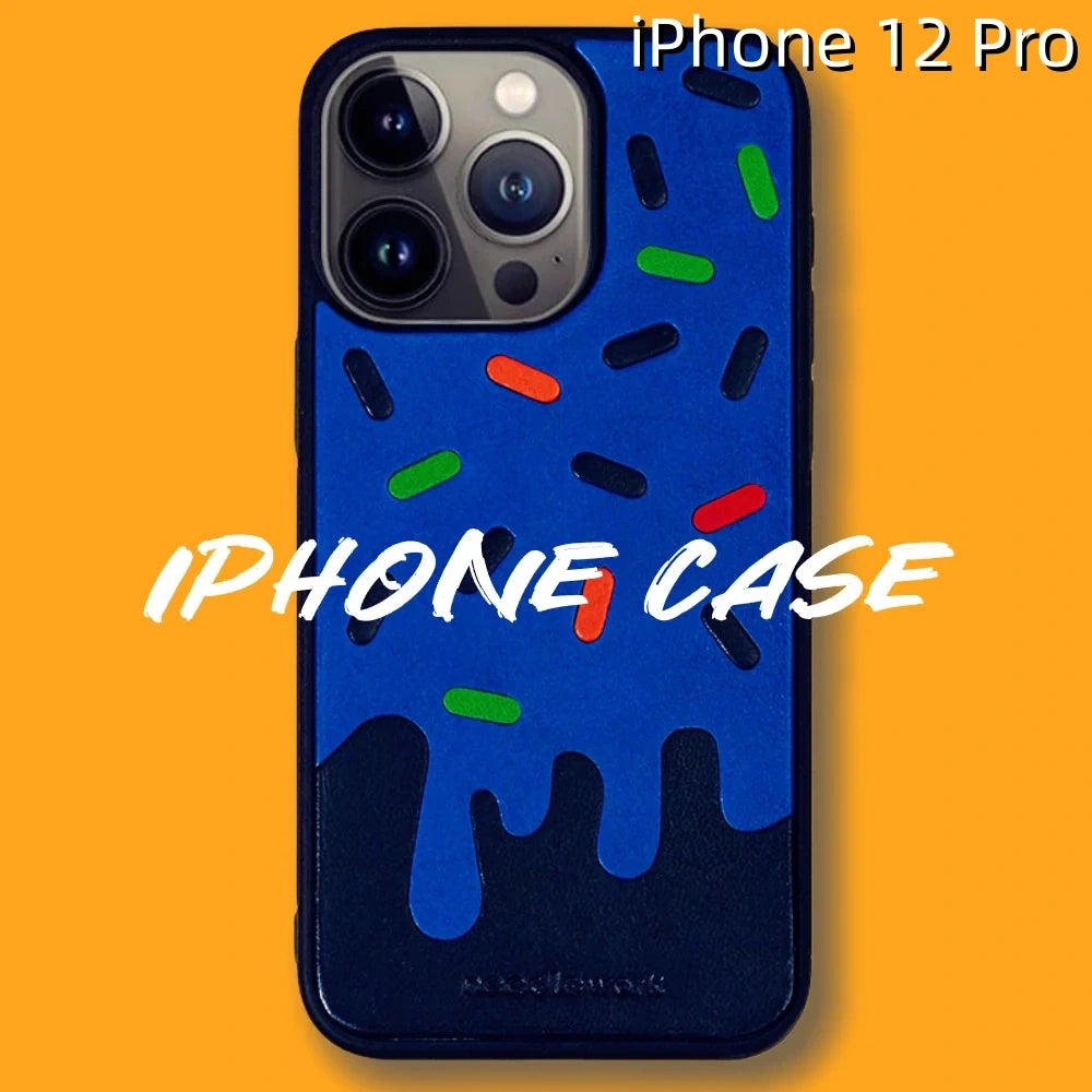 iPhone 12 Pro Leather Case | with Hand Made Ice Cream Design