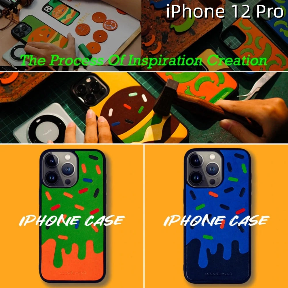 iPhone 12 Pro Leather Case | with Hand Made Ice Cream Design