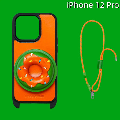 iPhone 12 Pro Leather Case | with Strap Crossbody and Donut Design