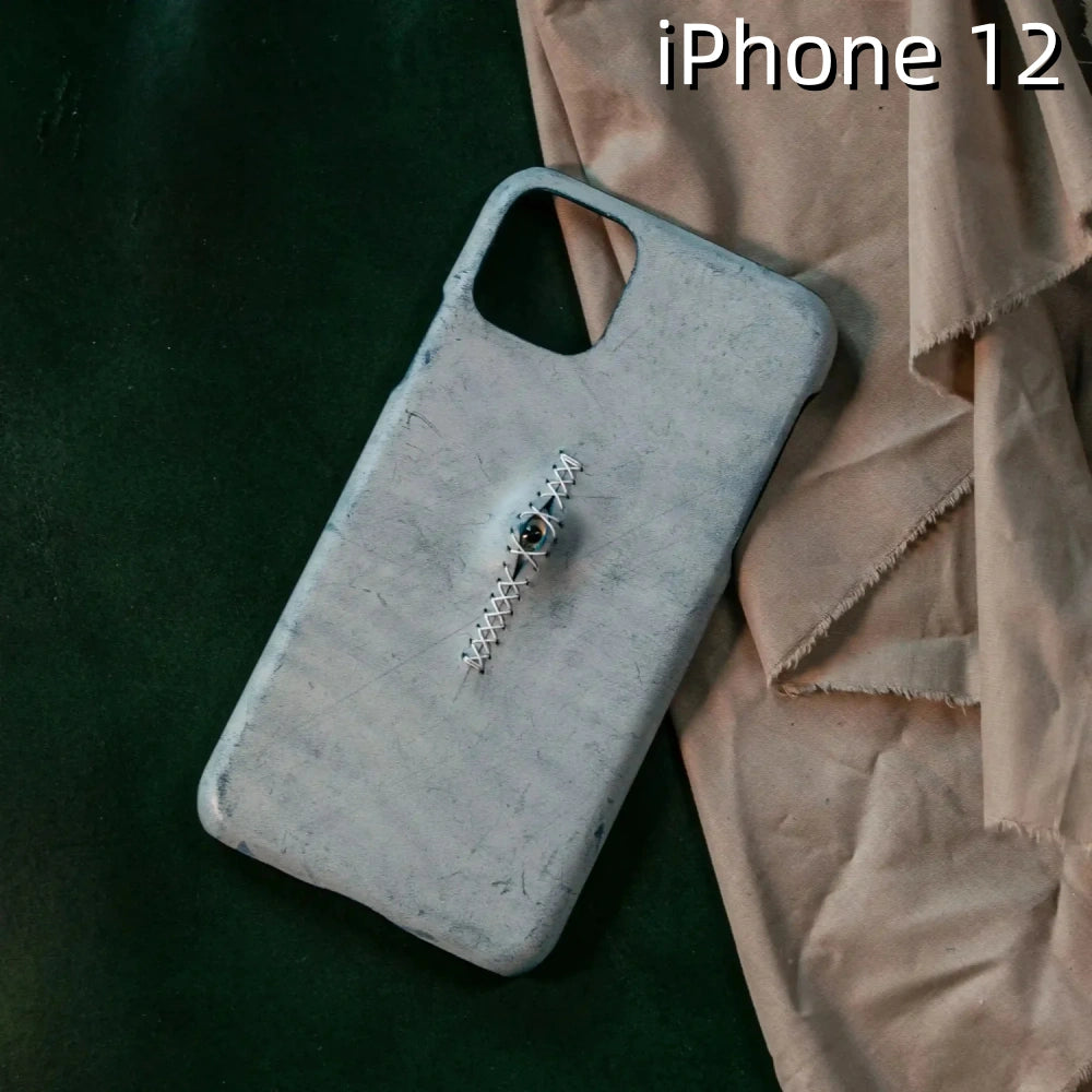 iPhone 12 Leather Case | with 3D Eye Sutures Design