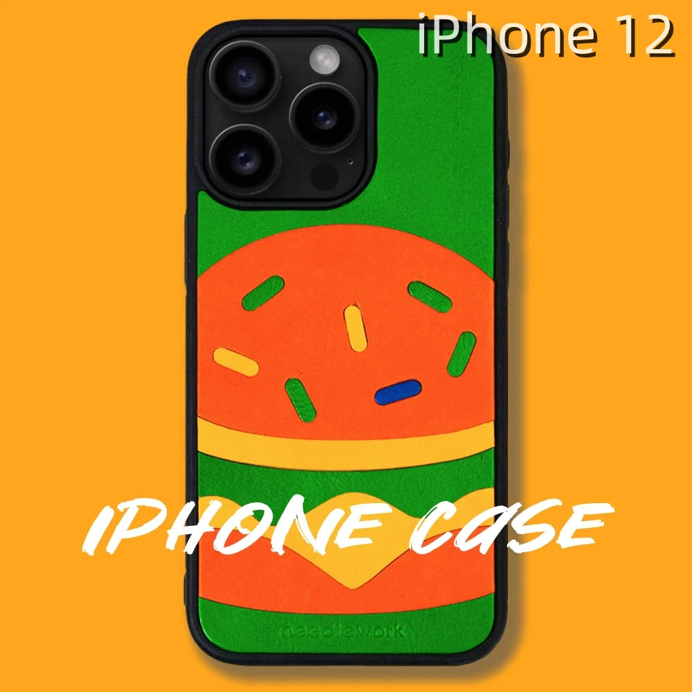 iPhone 12 Leather Case | with Hand Made | Hamburger Design