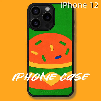 iPhone 12 Leather Case | with Hand Made | Hamburger Design