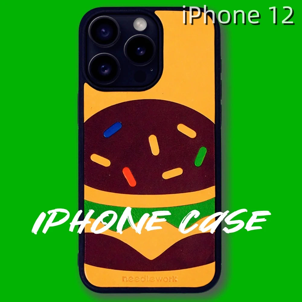 iPhone 12 Leather Case | with Hand Made | Hamburger Design