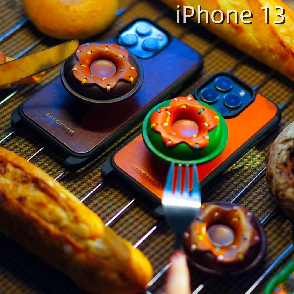 iPhone 13 Leather Case | with Handle Strap and Donut Design