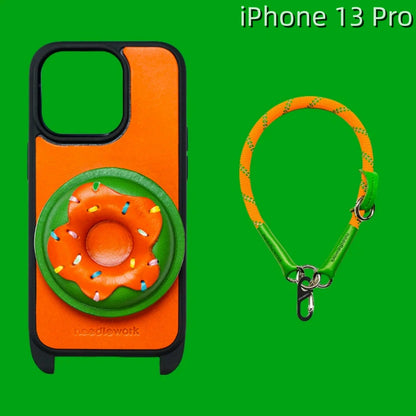 iPhone 13 Pro Leather Case | with Handle Strap and Donut Design
