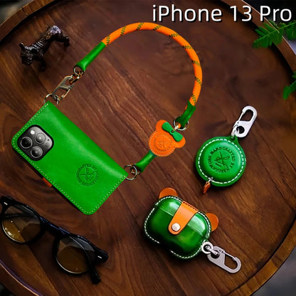 iPhone 13 Pro Leather Case | with Strap and Flip and Wallet