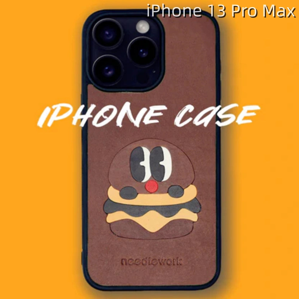 iPhone 13 Pro Max Leather Case | with Hand Made Hamburger Design