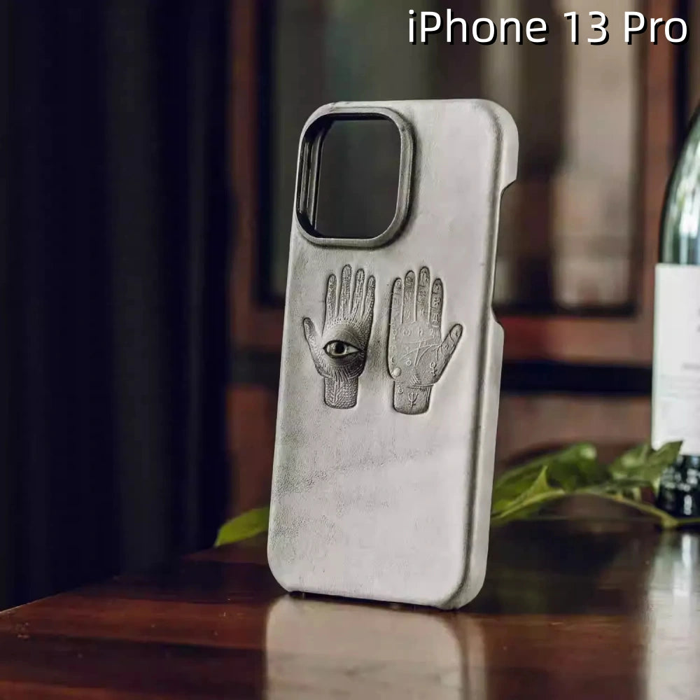 iPhone 13 Pro Leather Case | with 3D Eye and Hand Pattern