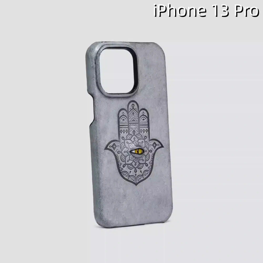iPhone 13 Pro Leather Case | with 3D Eye and Hand Pattern