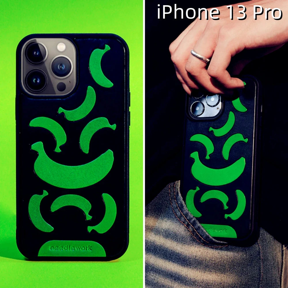 iPhone 13 Pro Leather Case | with Hand Made Banana Design
