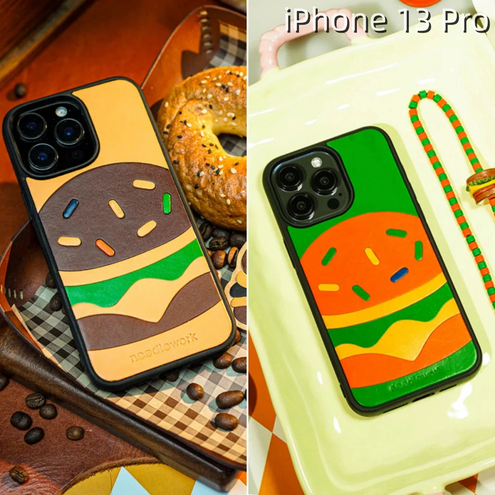 iPhone 13 Pro Leather Case | with Hand Made Hamburger Design
