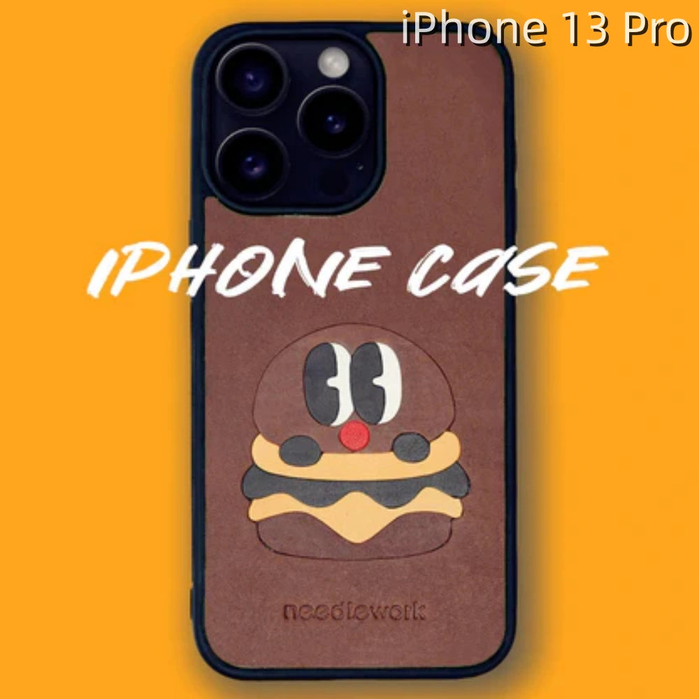 iPhone 13 Pro Leather Case | with Hand Made Hamburger Design