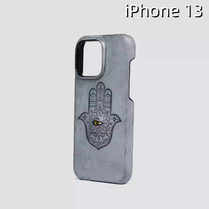iPhone 13 Leather Case | with 3D Eye and Hand Pattern