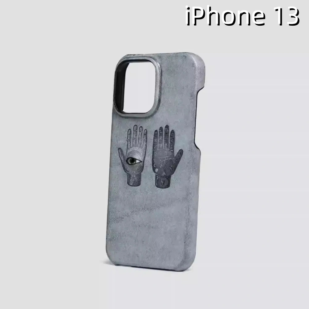iPhone 13 Leather Case | with 3D Eye and Hand Pattern