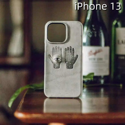 iPhone 13 Leather Case | with 3D Eye and Hand Pattern