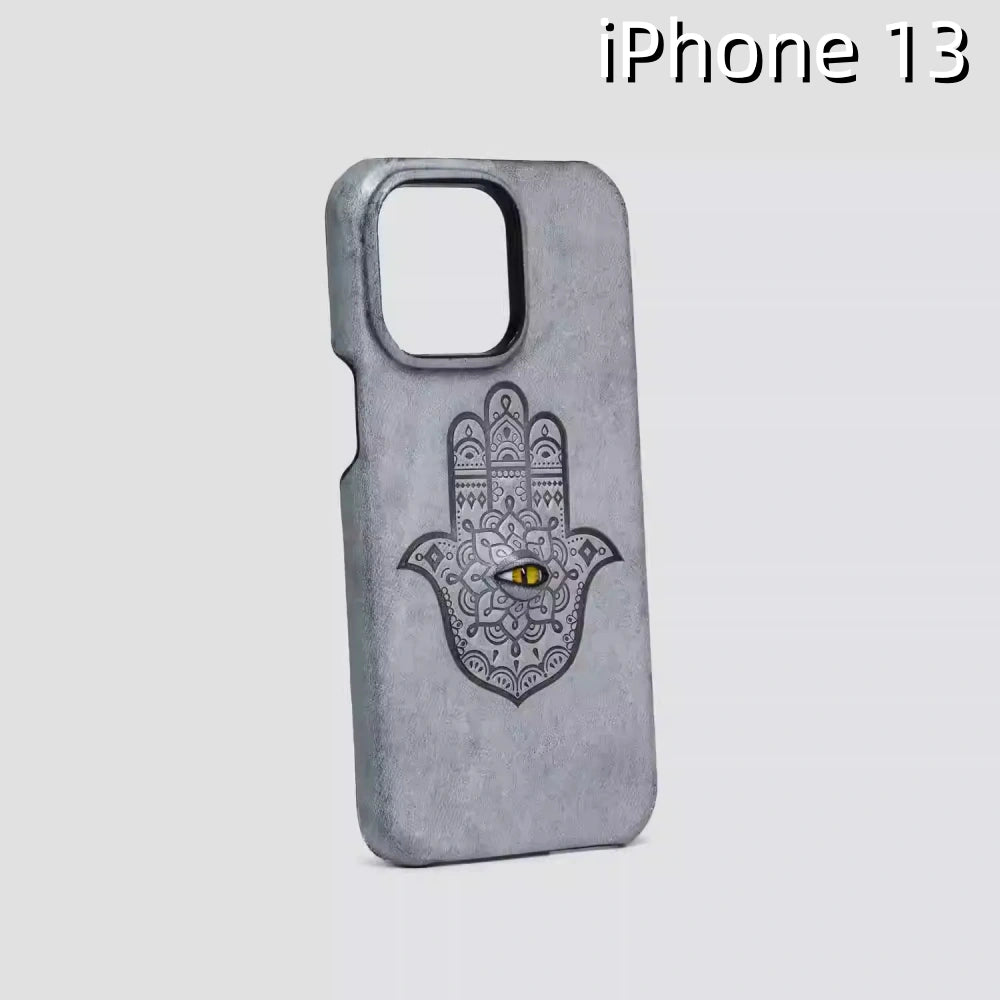 iPhone 13 Leather Case | with 3D Eye and Hand Pattern