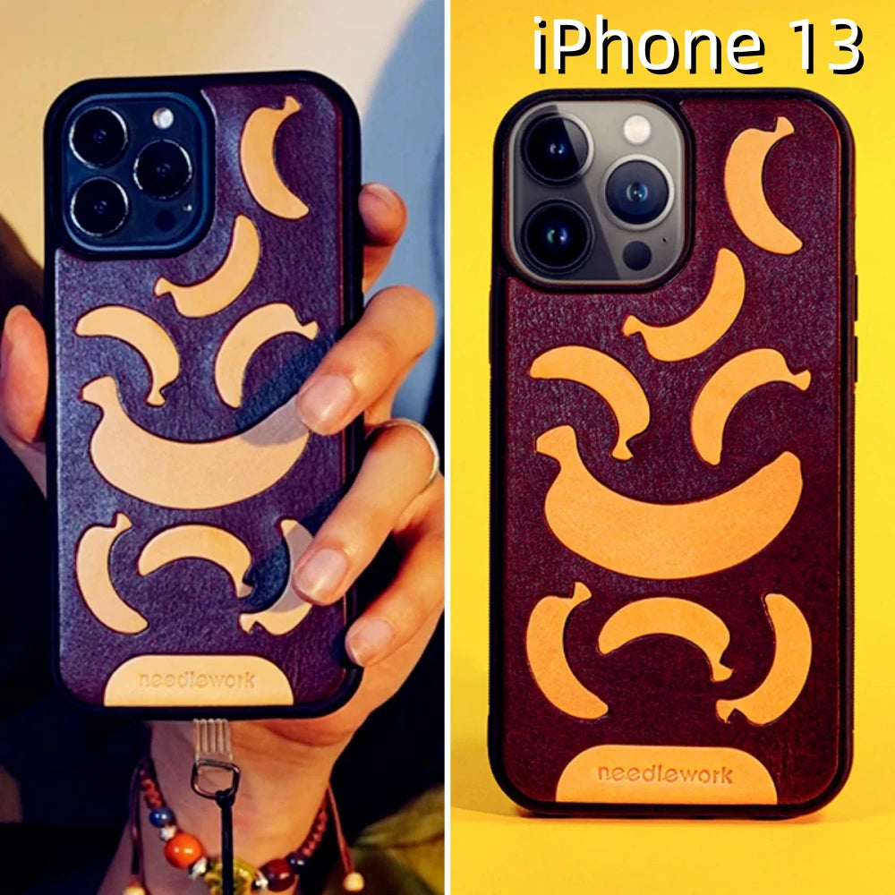 iPhone 13 Leather Case | with Hand Made Banana Design
