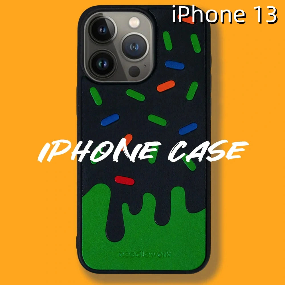 iPhone 13 Leather Case | with Hand Made Ice Cream Design