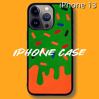 iPhone 13 Leather Case | with Hand Made Ice Cream Design