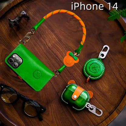 iPhone 14 Leather Case | with Strap and Flip Wallet