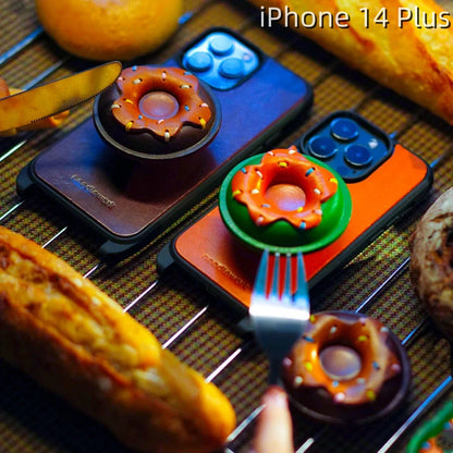 iPhone 14 Plus Leather Case | with Handle Strap and Donut Design