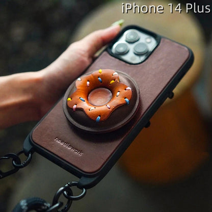 iPhone 14 Plus Leather Case | with Handle Strap and Donut Design