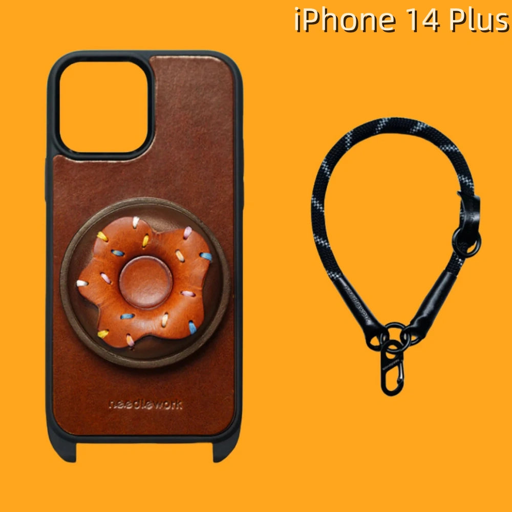 iPhone 14 Plus Leather Case | with Handle Strap and Donut Design