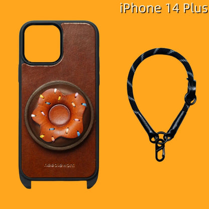 iPhone 14 Plus Leather Case | with Handle Strap and Donut Design