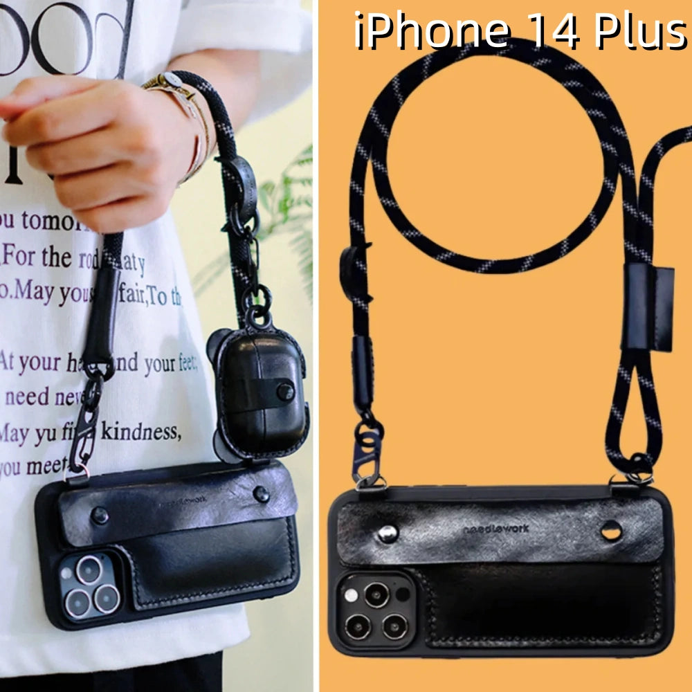 iPhone 14 Plus Leather Case | with Strap and Wallet