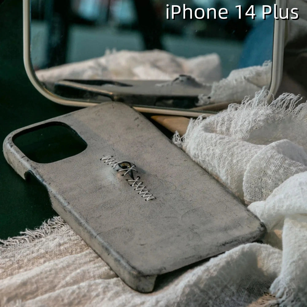 iPhone 14 Plus Leather Case | with 3D Eye Sutures Design