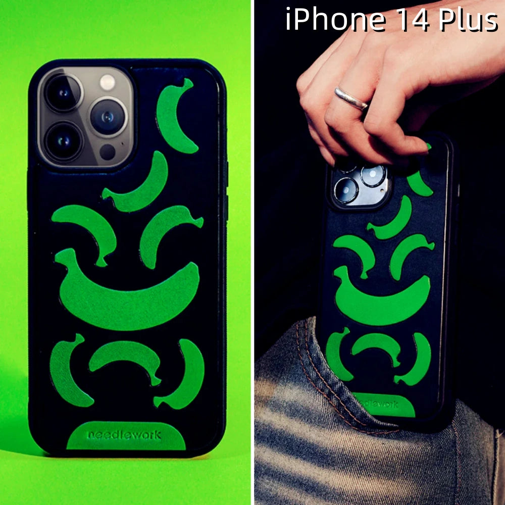 iPhone 14 Plus Leather Case | with Hand Made Banana Design