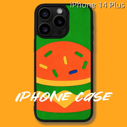 iPhone 14 Plus Leather Case | with Hand Made Hamburger Design