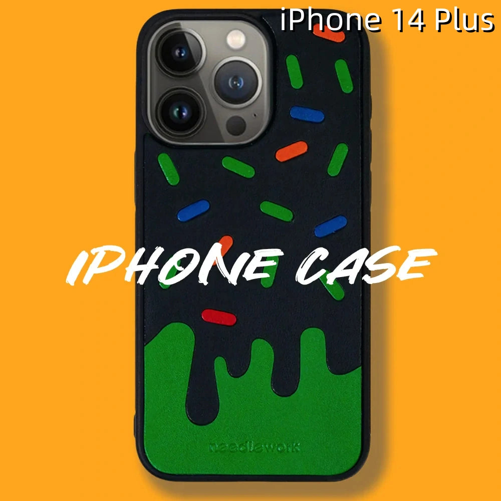 iPhone 14 Plus Leather Case | with Hand Made Ice Cream Design